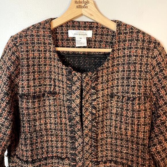 Misook Orange & Black Tweed Classic Wool Blend Blazer Jacket Women's Size XL EUC - Picture 2 of 12
